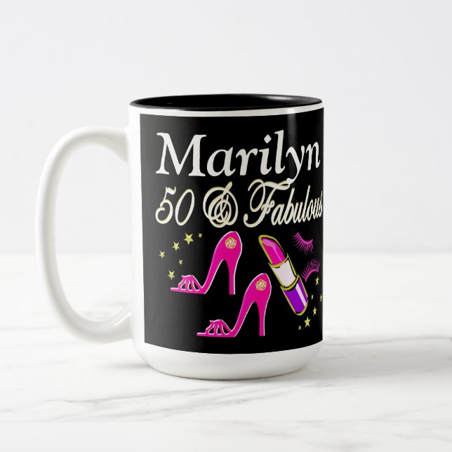 PINK 50 AND FABULOUS PERSONALIZED MUG (Left)