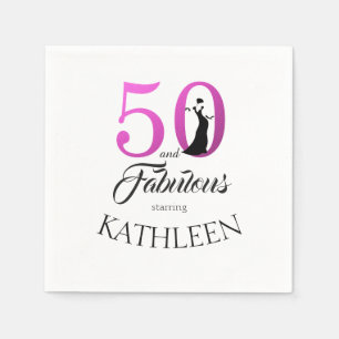 Pink 50 Fabulous 50th Birthday Party Monogram Name Napkins