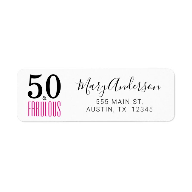 Pink 50 Fabulous Birthday Script Return Address Label (Front)