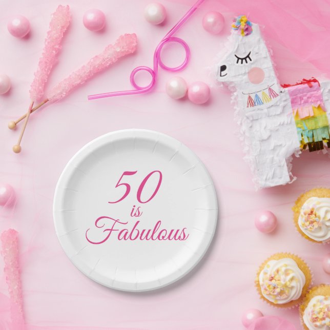Pink "50 is Fabulous" 50th Birthday Party  Paper Plates (Party)