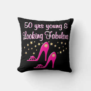PINK 50 YEARS YOUNG AND FABULOUS THROW PILLOW