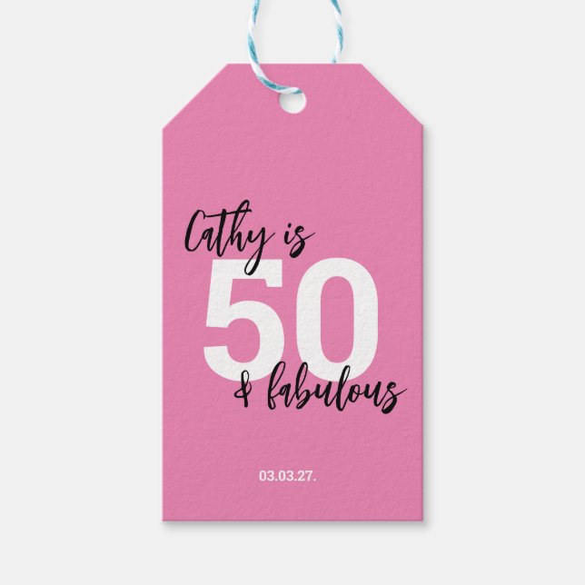 Pink 50th birthday  gift tags (Front)