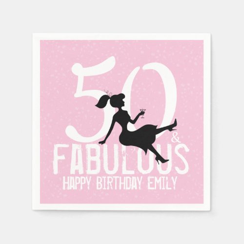 Pink 50th Birthday Girly Typography Custom  Napkins