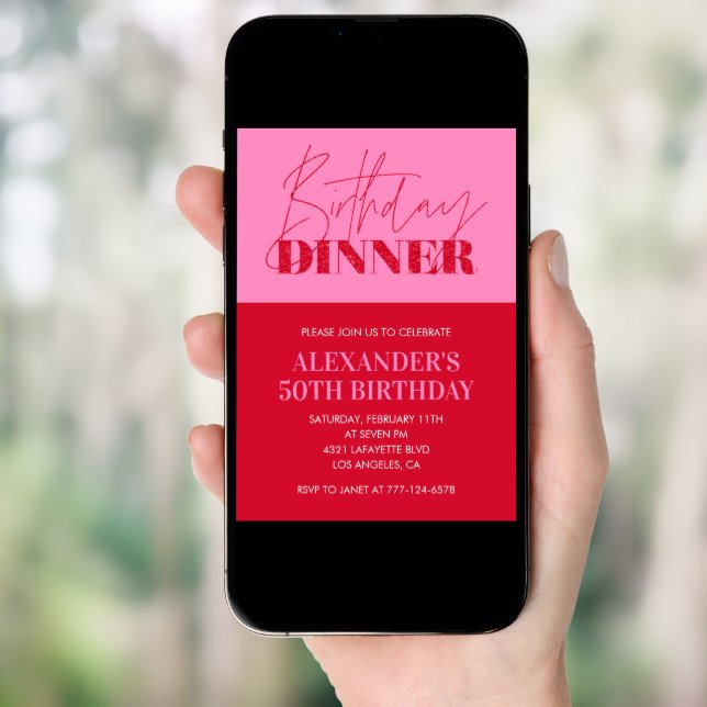 Pink 50th birthday invitations Birthday Dinner (Front Digital)