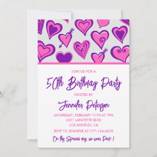 Pink 50th birthday invitations Glam Heart