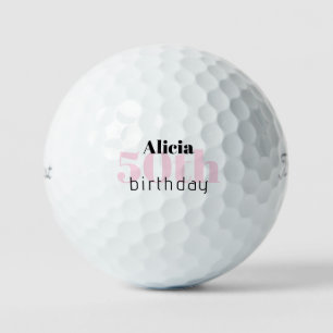 Pink 50th Birthday Personalized Titleist Pro V1 Golf Balls
