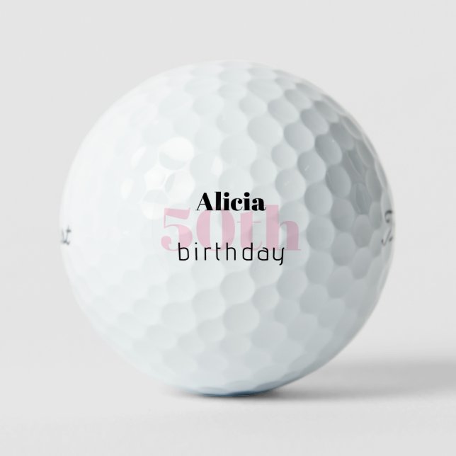 Pink 50th Birthday Personalized Titleist Pro V1 Golf Balls (Front)