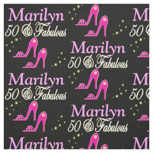 PINK 50TH BIRTHDAY SHOE QUEEN PERSONALIZED FABRIC