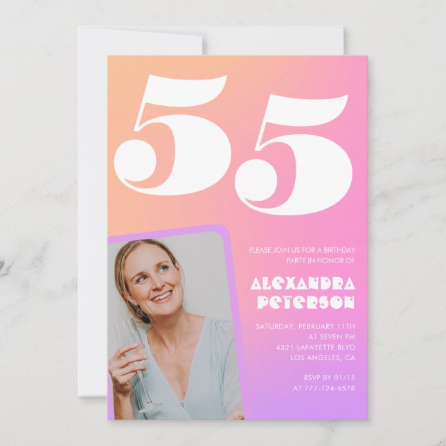 Pink 55th birthday invitations Retro Photo (Front)