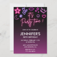 Pink 58th birthday invitations for her Modern Neon