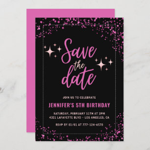 Pink 5th birthday invitations Save the date Glam