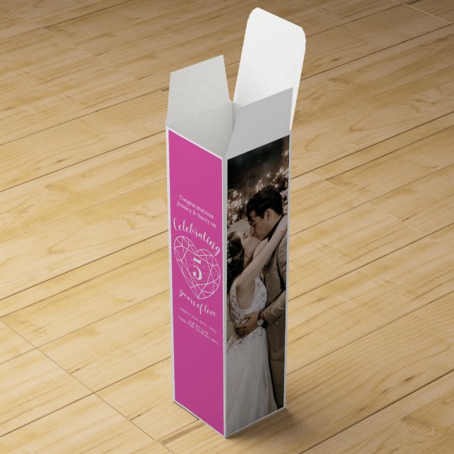 Pink 5th wedding anniversary Tourmaline photo Wine Box (Opened)