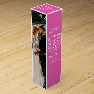 Pink 5th wedding anniversary Tourmaline two photos Wine Box