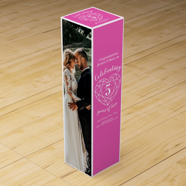 Pink 5th wedding anniversary Tourmaline two photos Wine Box (Front)