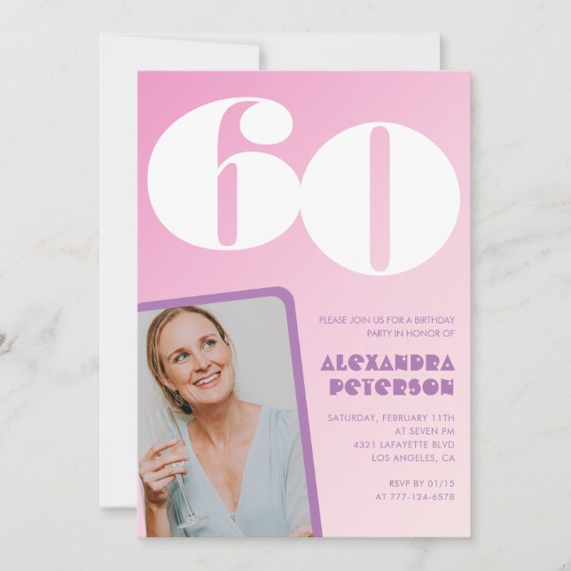 Pink 60th birthday invitations Retro Photo (Front)