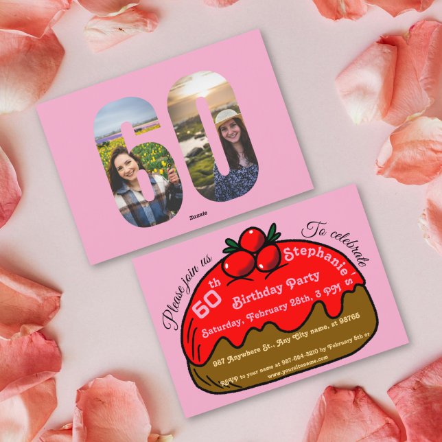 Pink 60th Birthday Party Chocolate Donut Dessert  Invitation (Creator Uploaded)