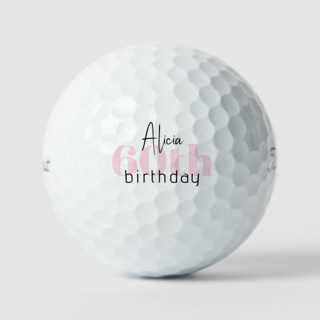 Pink 60th Birthday Personalized Titleist Pro V1 II Golf Balls (Front)