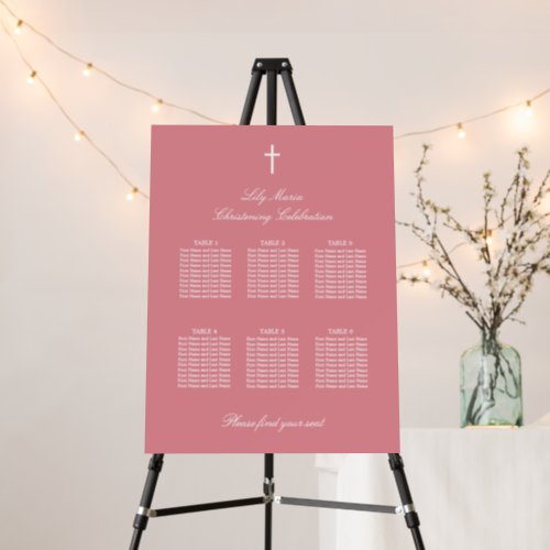 Pink 6 Table Christening Seating Chart Foam Board