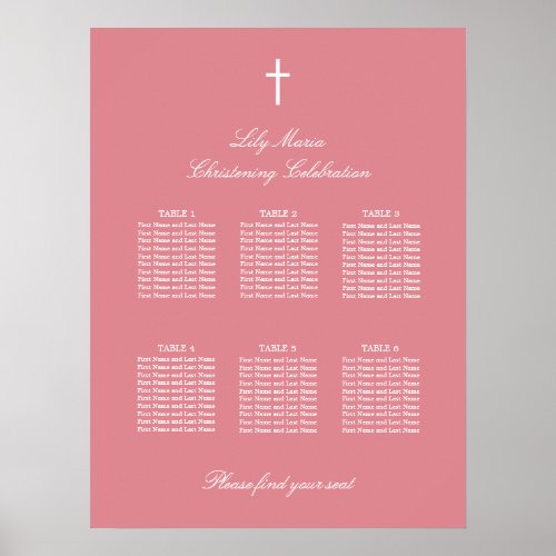 Pink 6 Table Christening Seating Chart Poster