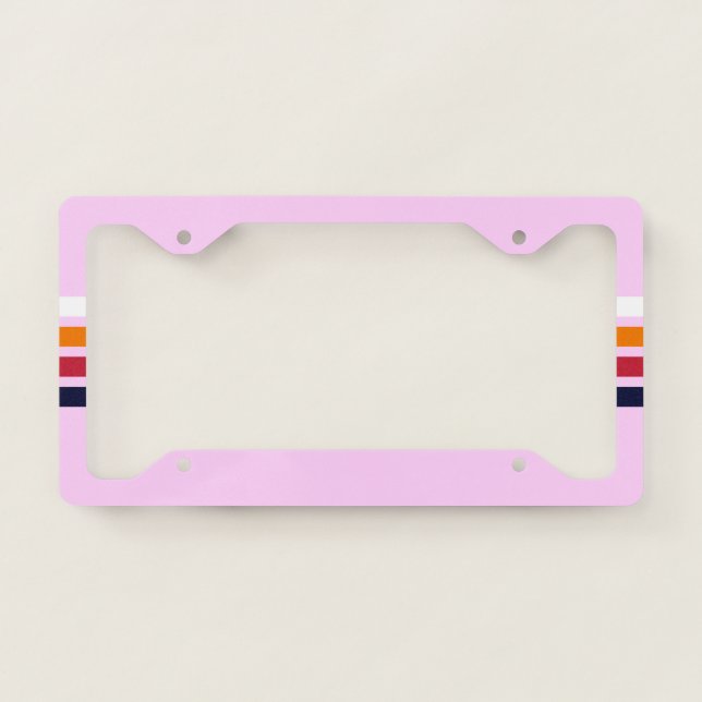 Pink 70s 80s Retro Striped Stripes License Plate Frame (Front)