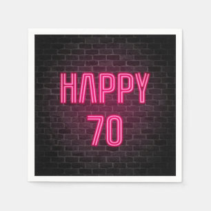 Pink 70th Birthday neon sign on brick wall Napkins