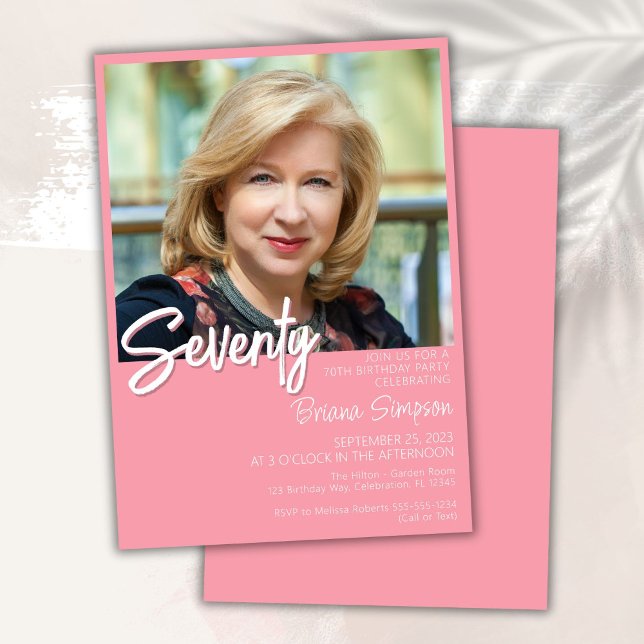 Pink 70th Birthday Photo Invitation (Creator Uploaded)