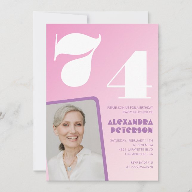 Pink 74th birthday invitations Retro Photo (Front)