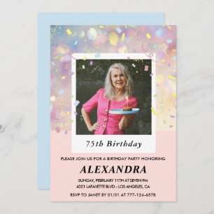 Pink 75th birthday invitations Confetti Photo