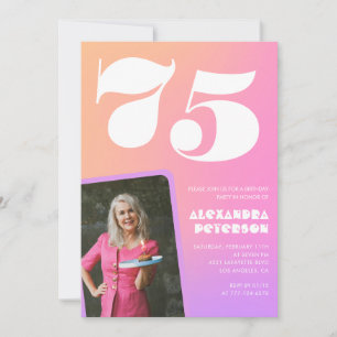 Pink 75th birthday invitations for her Retro Photo