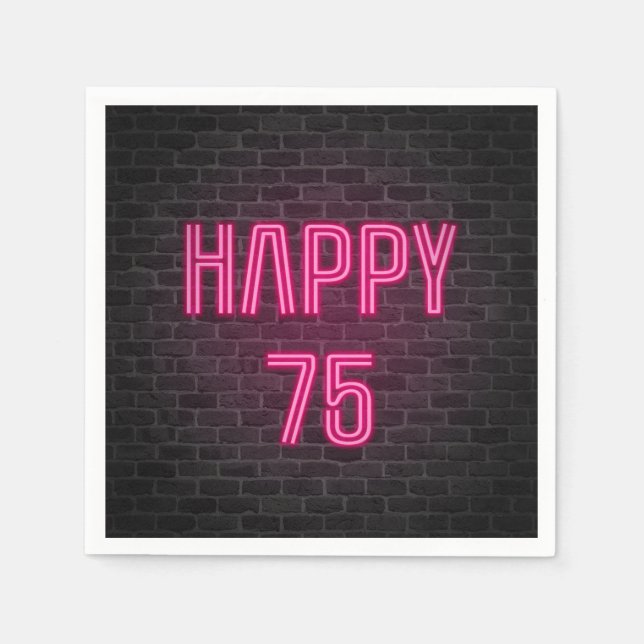 Pink 75th Birthday neon sign on brick wall Napkins (Front)