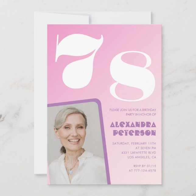 Pink 78th birthday invitations Retro Photo (Front)