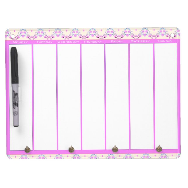 Pink 7 Day Wall Planner Dry Erase Board With Keychain Holder (Front)