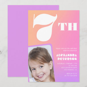 Pink 7th birthday invitations Colorful Photo
