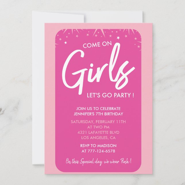 Pink 7th birthday invitations Trendy Girly (Front)