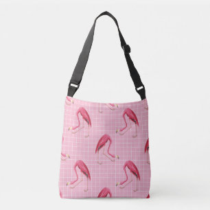Pink 80s Flamingo Disco Pattern Crossbody Bag