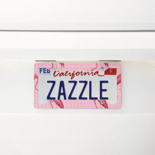 Pink 80s Flamingo Disco Pattern License Plate Frame