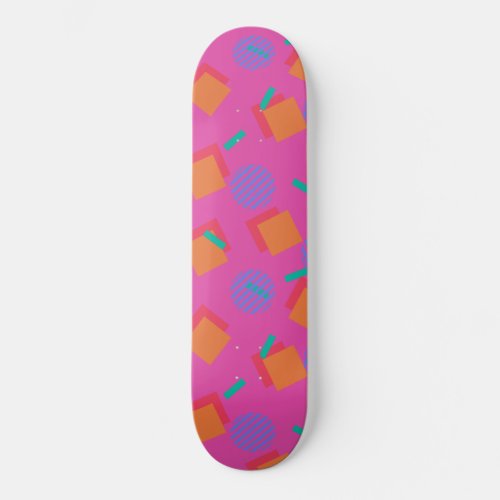 Pink 80s Memphis Design Geometric Shapes Skateboard