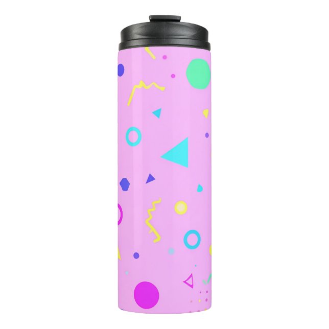 Pink 80s Memphis Geometric Pattern Thermal Tumbler (Front)