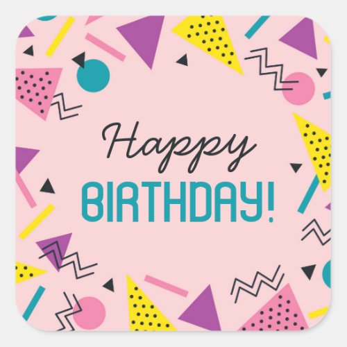 Pink 80s Pattern Birthday Square Sticker