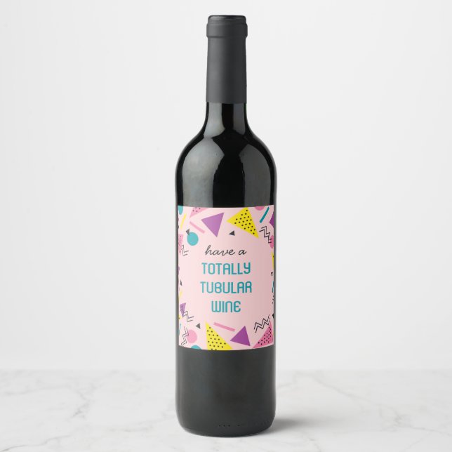 Pink 80s Pattern Wine Label (Front)
