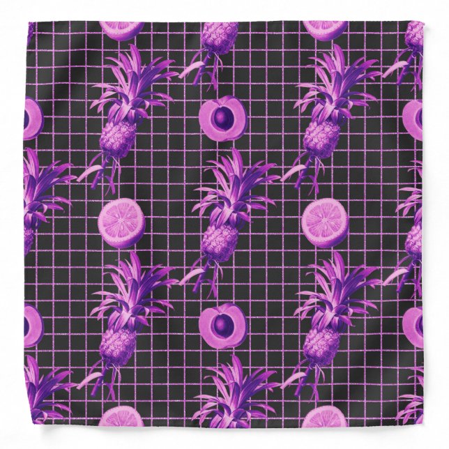 Pink 80s Pineapple Mango Lemon Pattern Bandana (Front)