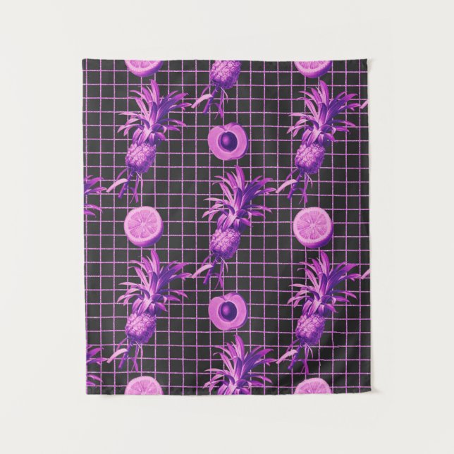 Pink 80s Pineapple Mango Lemon Pattern Tapestry (Front)