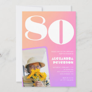 Pink 80th birthday invitations for her Retro Photo