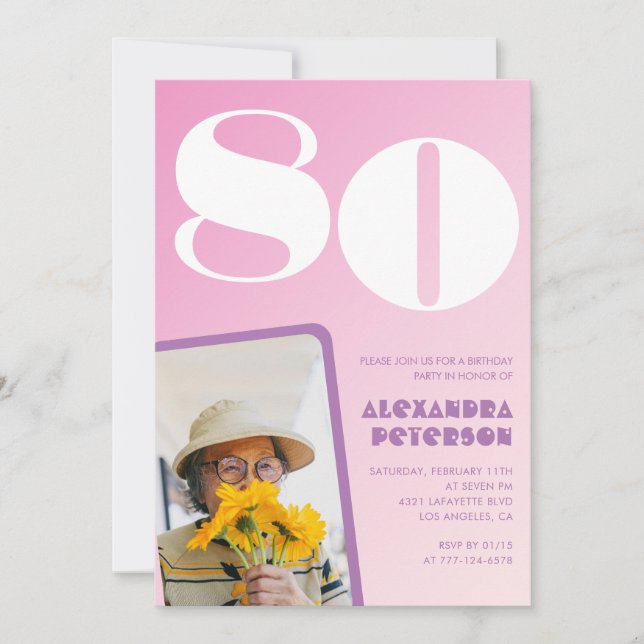 Pink 80th birthday invitations Retro Photo (Front)