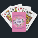 Pink 80th Birthday Personalized Playing Cards<br><div class="desc">Looking for a fun gift for an 80 year old woman? She'll love playing her favorite card games with these personalized pink 80th birthday playing cards with a lovely floral heart design. Add her name above the floral heart, and any message of your choice underneath. Perfect 80 year old birthday...</div>