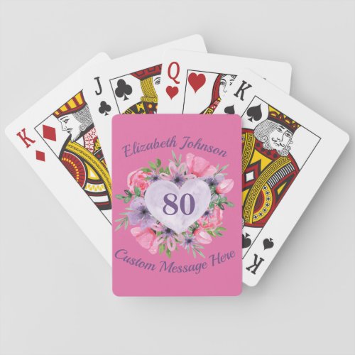 Pink 80th Birthday Personalized Playing Cards