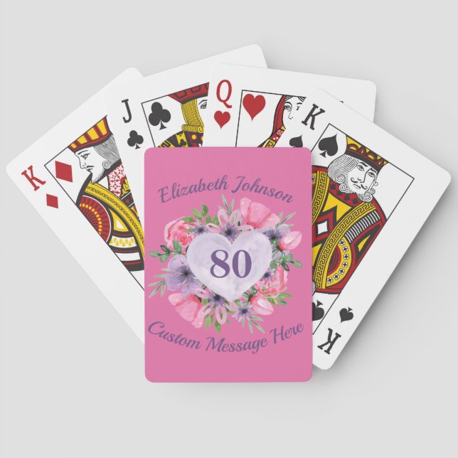Pink 80th Birthday Personalized Playing Cards (Back)