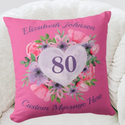 Pink 80th Birthday Pillow for Women