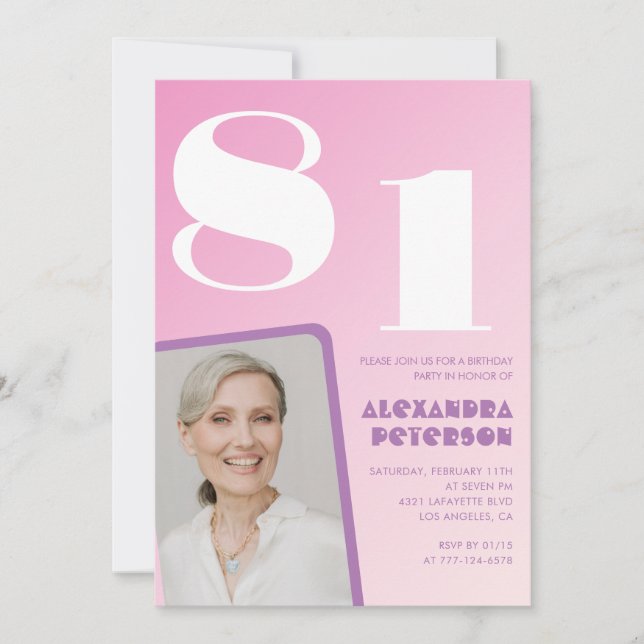 Pink 81st birthday invitations Retro Photo (Front)