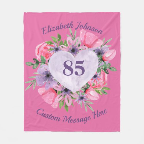 Personalized 85th Birthday Blanket for Women - Pink or Purple